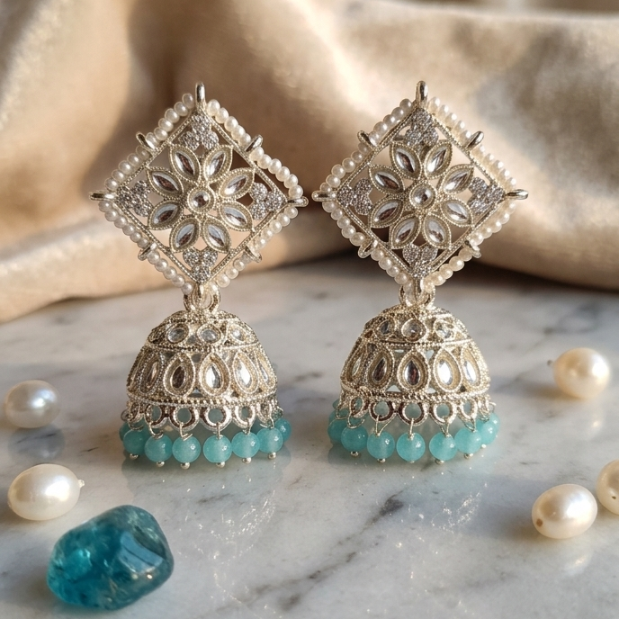 Kundan Pearl Jhumke Earrings