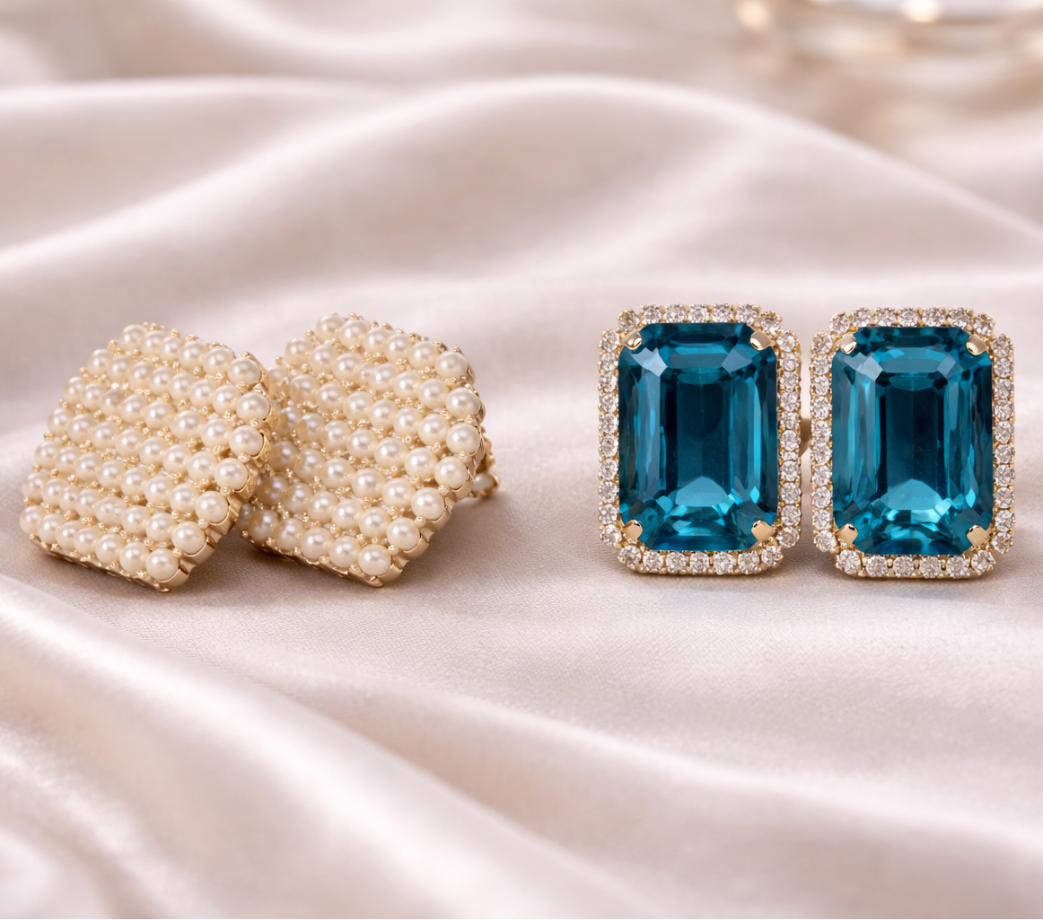 1 Pearl Earring & 1 Stone Earring Combo Pack