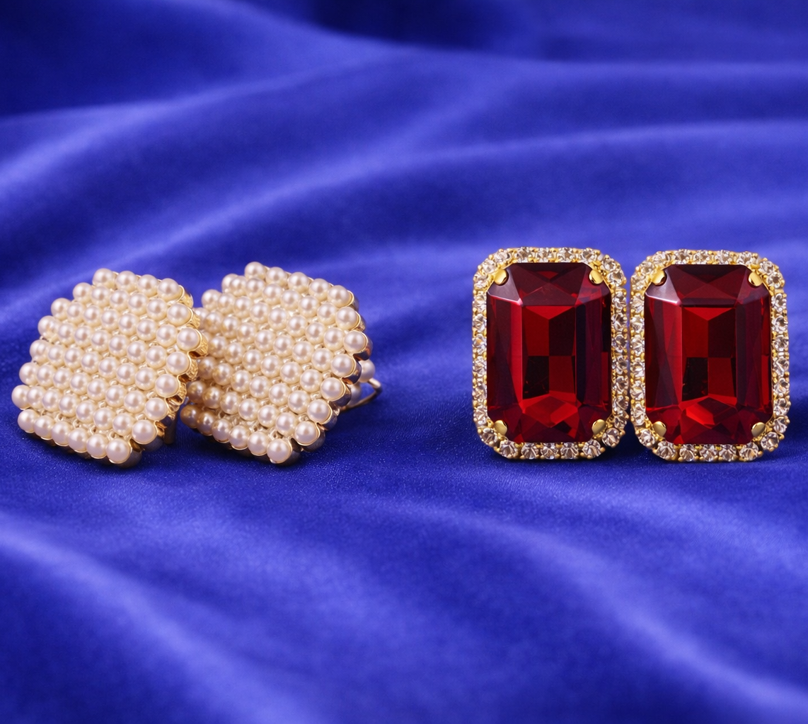 1 Pearl Earring & 1 Stone Earring Combo Pack