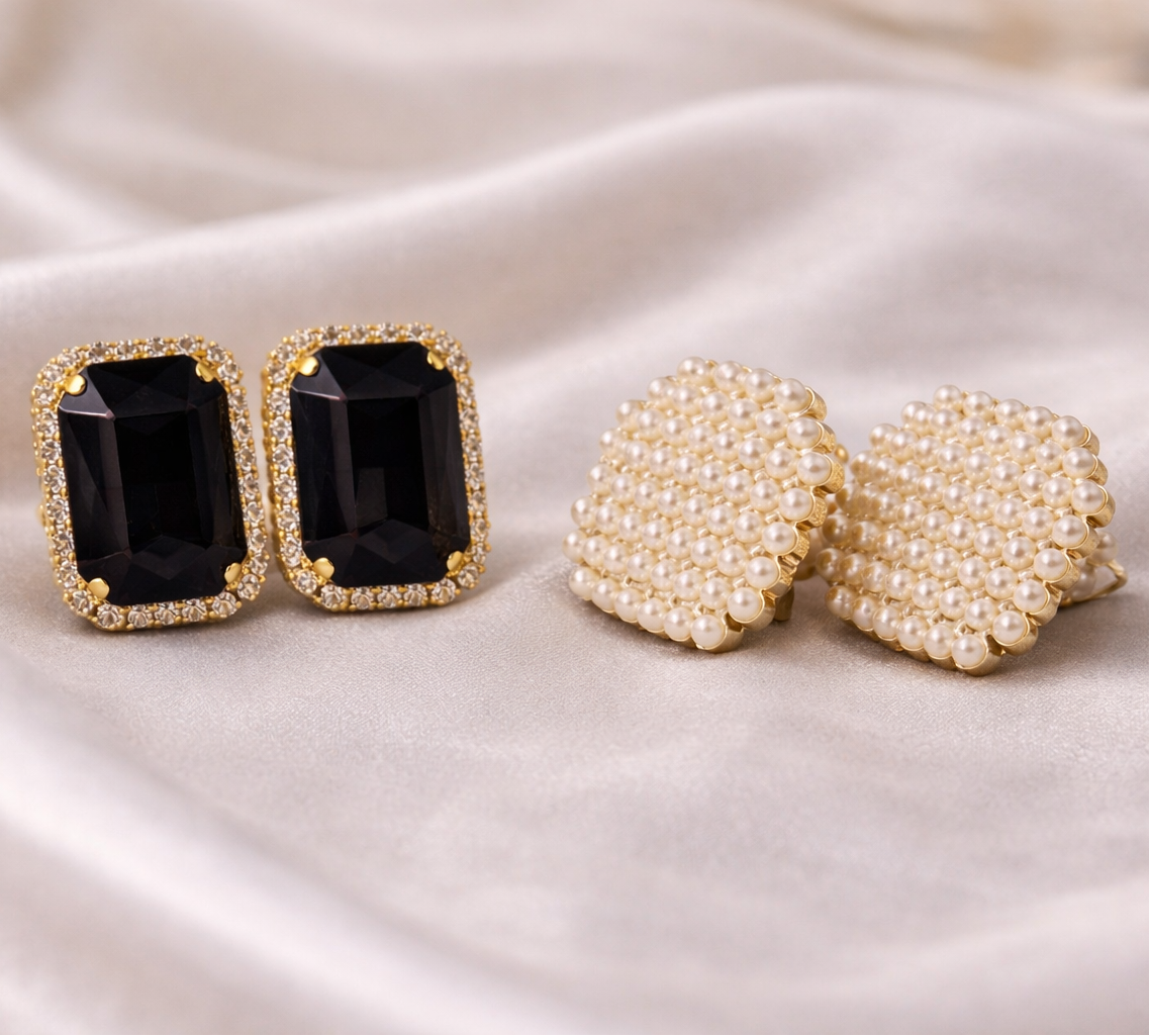1 Pearl Earring & 1 Stone Earring Combo Pack