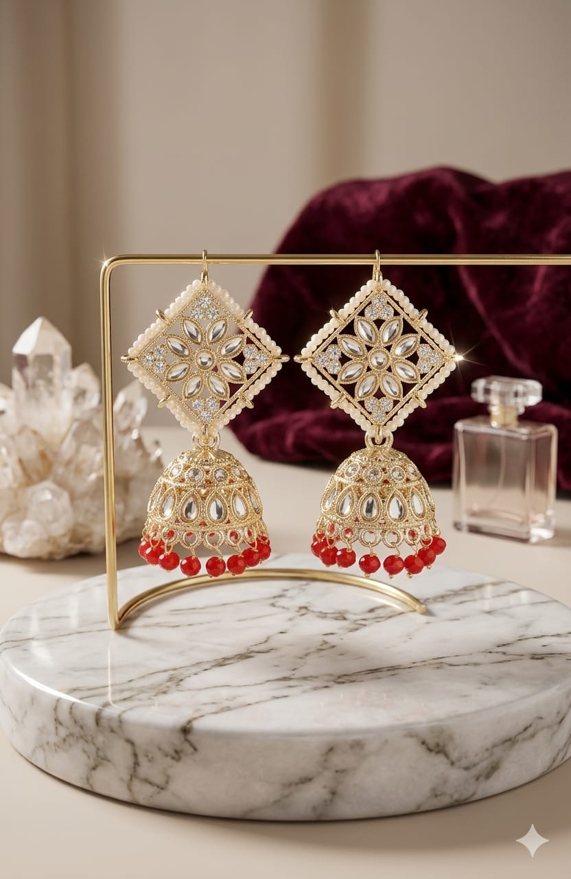 Kundan Pearl Jhumke Earrings