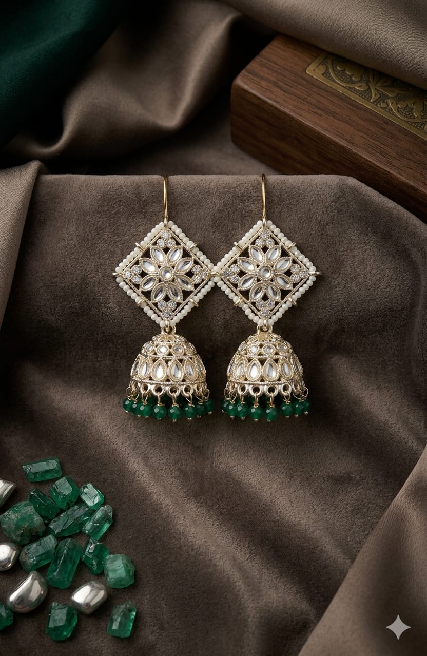 Kundan Pearl Jhumke Earrings