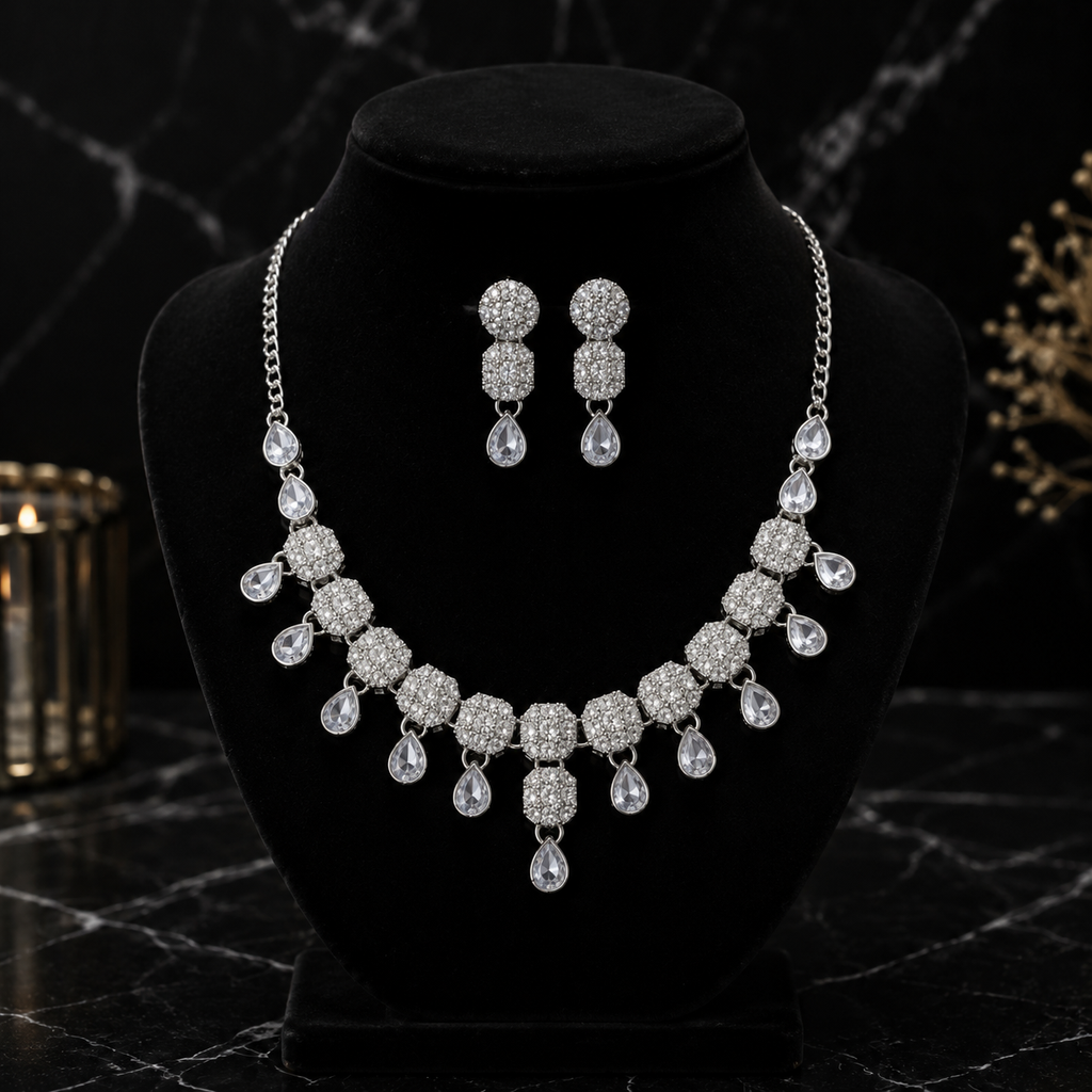 Silver Raindrop Choker Set