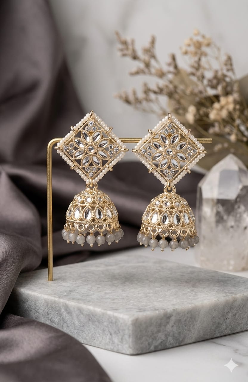 Kundan Pearl Jhumke Earrings