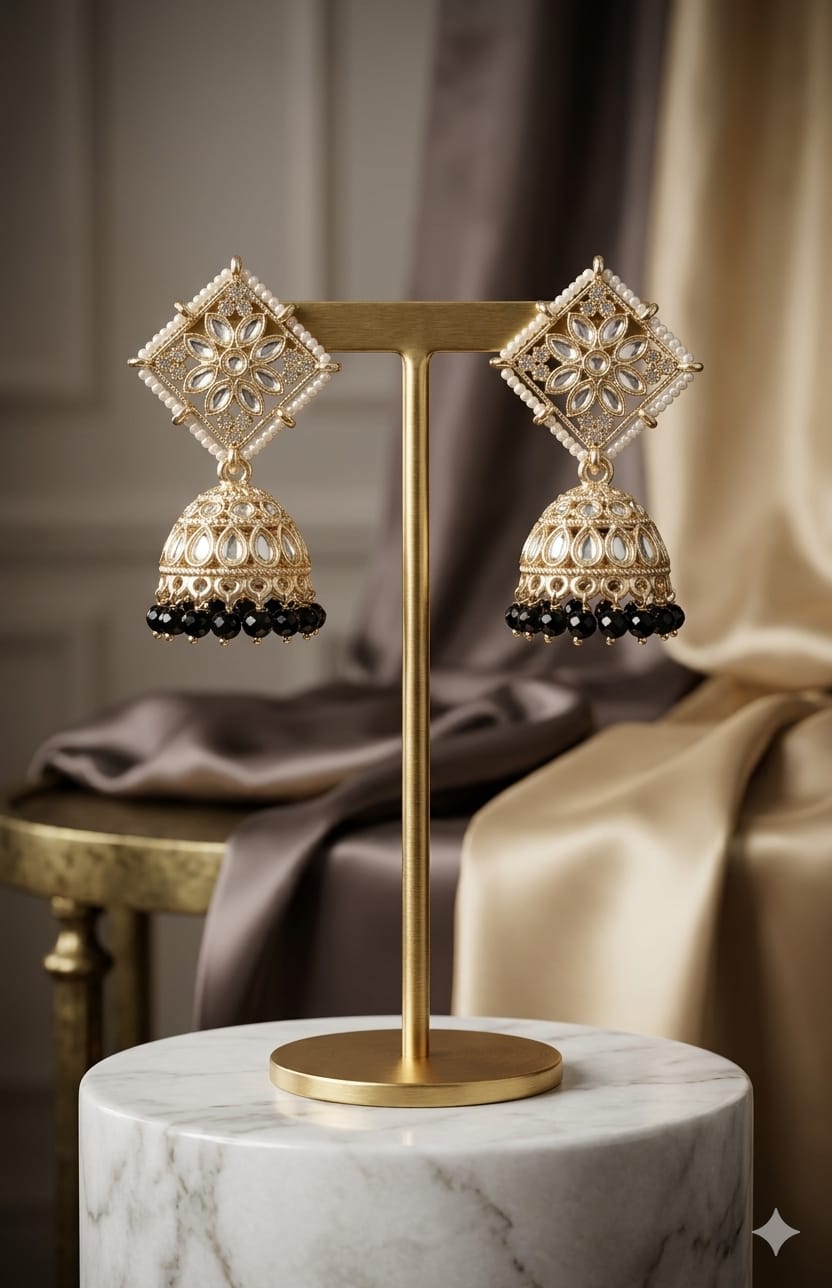 Kundan Pearl Jhumke Earrings