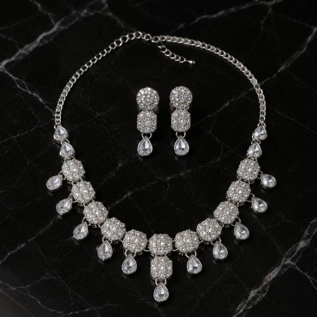 Silver Raindrop Choker Set